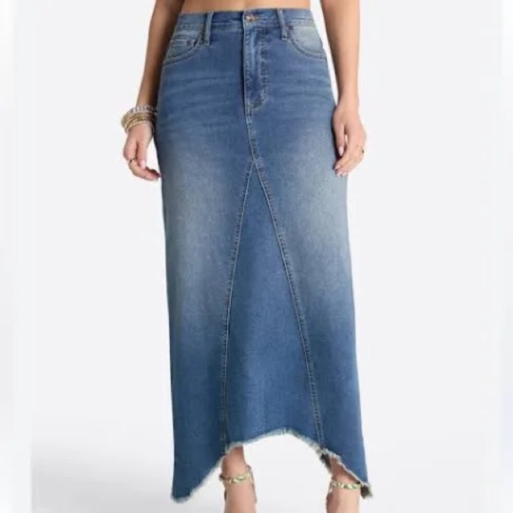 Jessica Simpson Blue Asymmetrical Denim Maxi Skirt